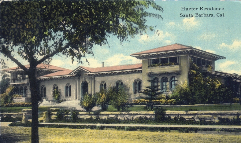 1911 photo of the Hueter Residence. The home and grounds occupied an entire city block. Converted into the El Mirasol Hotel, it eventually burned down, meeting the same fate of so many Santa Barbara hotels.