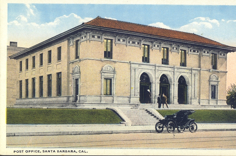 First Post Office at State and Anapamu Streets was built in 1914 and moved to its new location in 1937. It is now the Museum of Art.