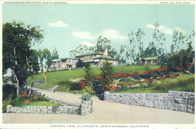 El Encanto Hotel, 1922, shows a different entrance and a view unencumbered by trees.