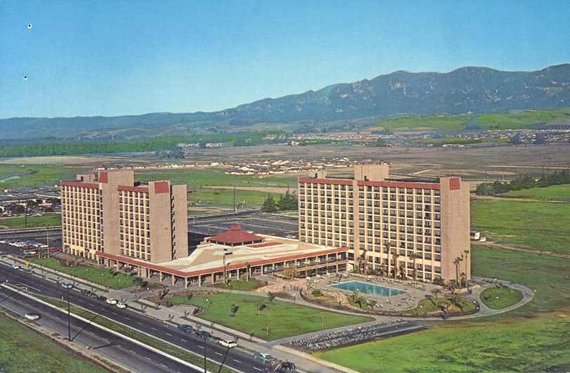 With the coming of UCSB to Goleta in the 1950’s, large off campus dormitories, such as Francisco Torres seen here; with room for 1000 students, were built.
